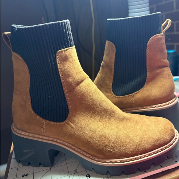 NOBO Tan Suede Ankle Boots with Black Ribbed Detail - Picture 3 of 4